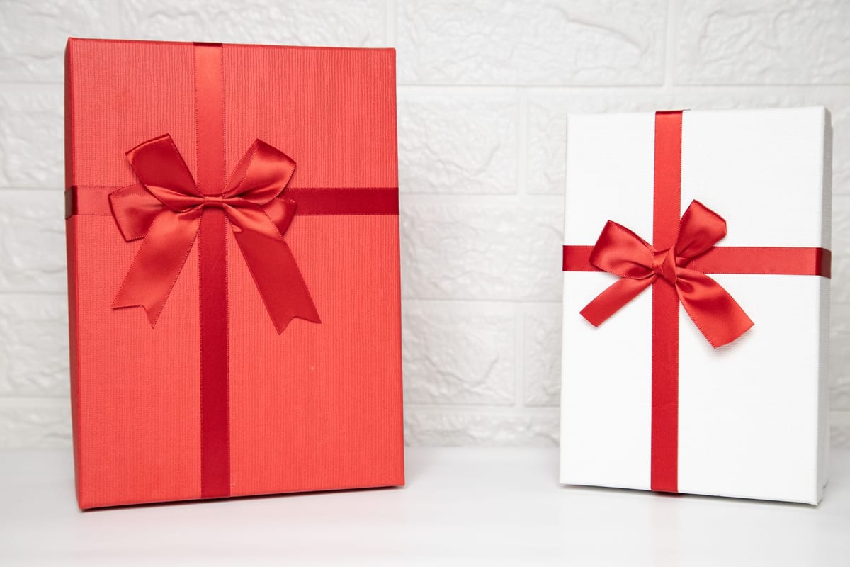 An unusual, beautifully wrapped gift that stands out from the pile
