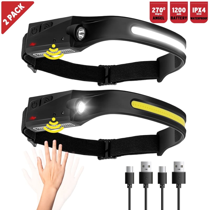 Rechargeable LED Headlamp (2-Pack)