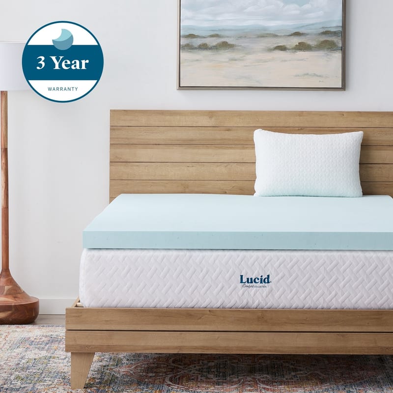 LUCID 3 Inch Gel Memory Foam Mattress Topper (Twin XL)