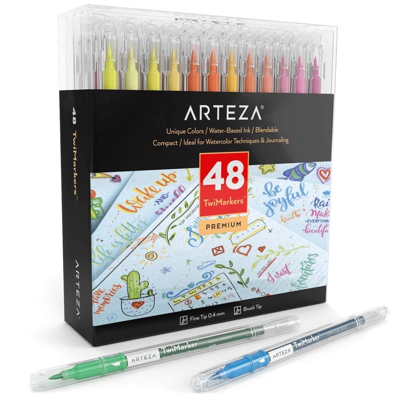 Arteza Real Brush Pens Watercolor Markers 48-Pack