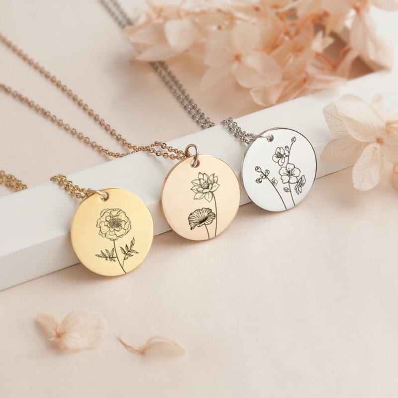 Birth Flower Pendant Necklace
