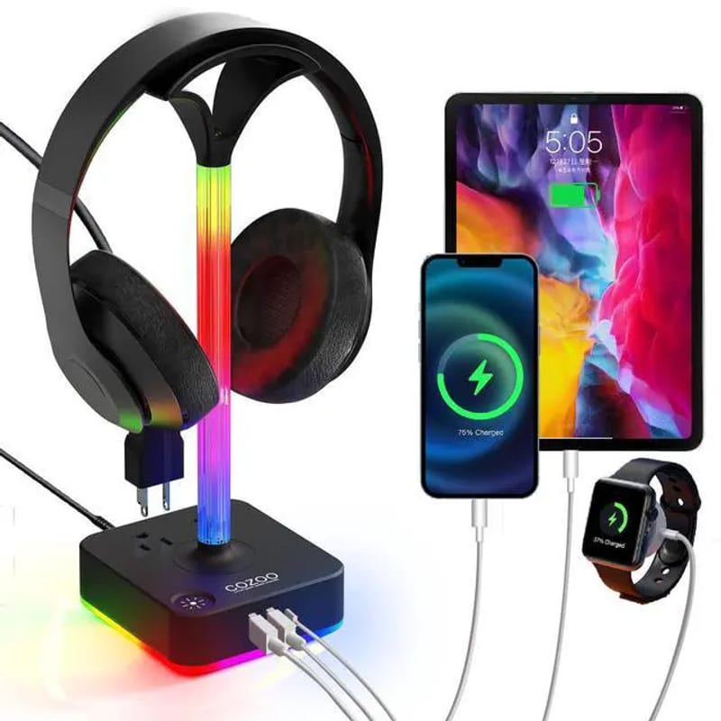 RGB Gaming Headphone Stand with USB Hub