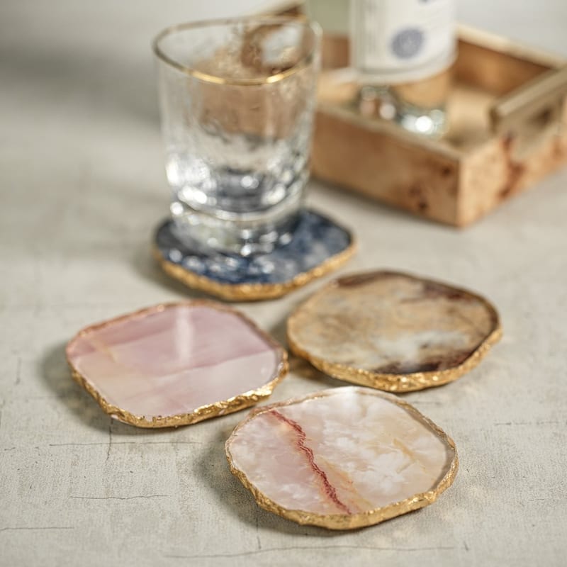 Agate Coasters with Gold Trim (Set of 4)