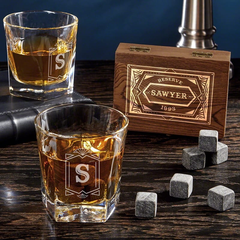 Personalized Whiskey Glasses & Stones Set