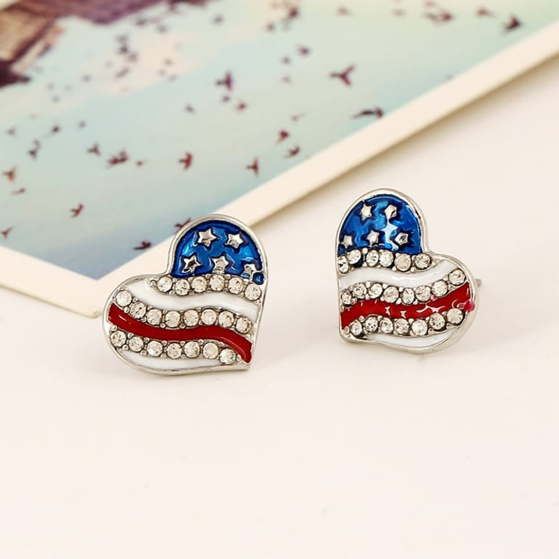 American Flag Heart Stud Earrings
