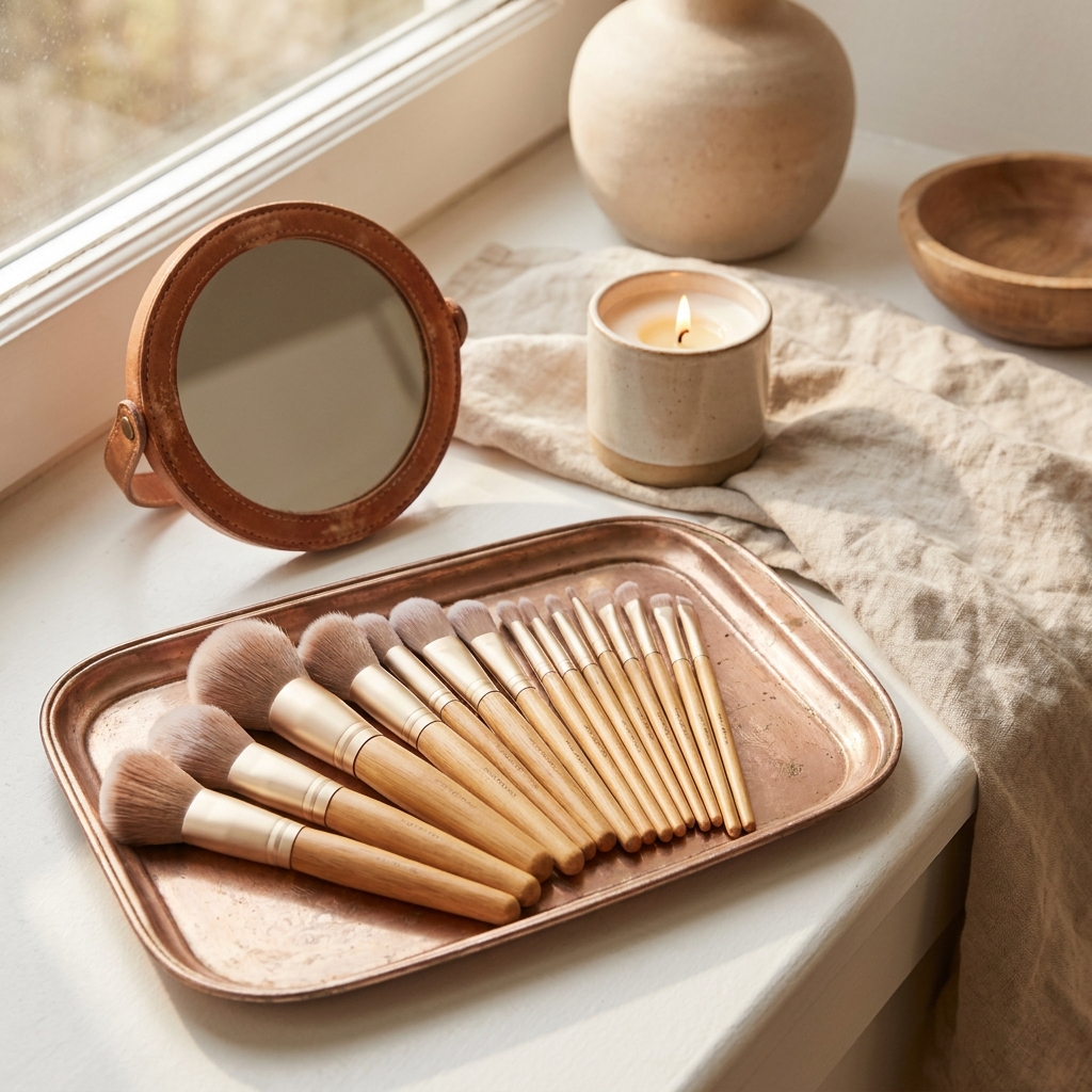 Makeup Brush Set 16 Piece Synthetic Bristles Holder