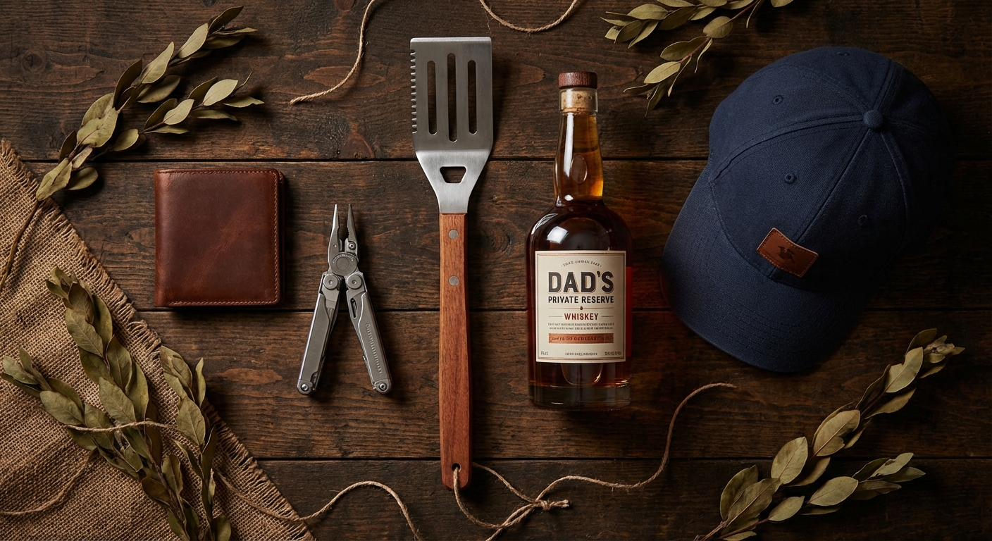 Gift ideas for dad — wallet, tools, and whiskey